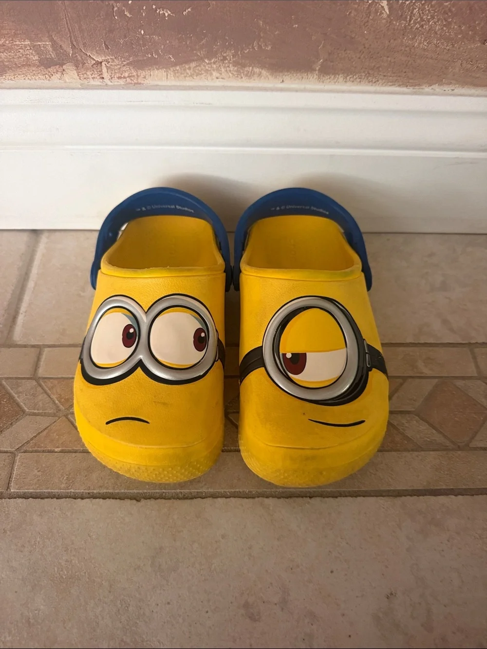 CROCS Yellow Kids Minion Clog Sandals with Blue Strap